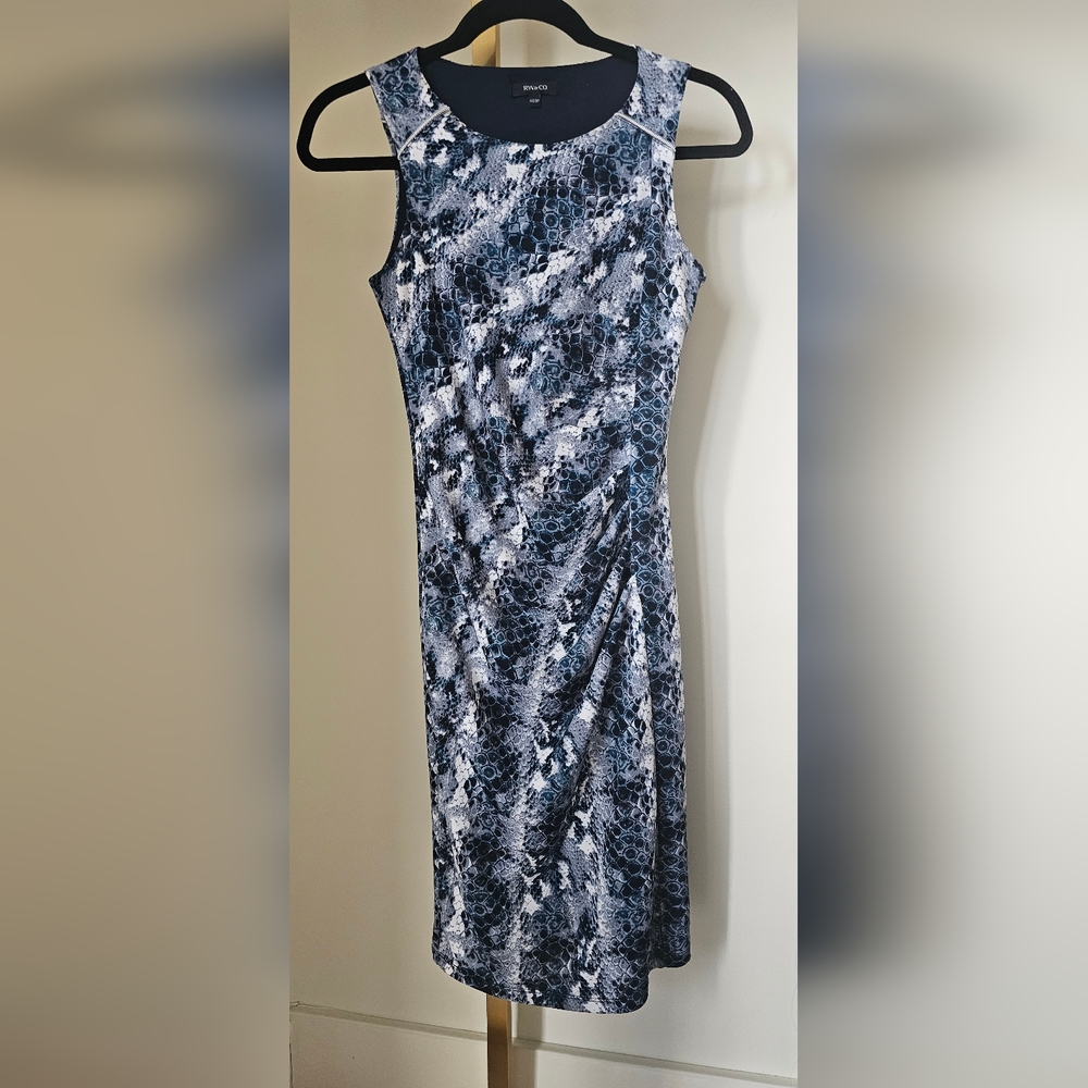 RW&CO blue snake skin print bodycon rusched sleeveless dress - XXS